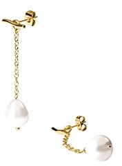 Purelei Tropfen Perlenohrringe – verstellbares 2-in-1 Design | Wellenförmige Ohrstecker mit abnehmbarer Kette & tropfenförmiger Muschelperle | Edelstahl & 14K/18K Vergoldung (Gold)