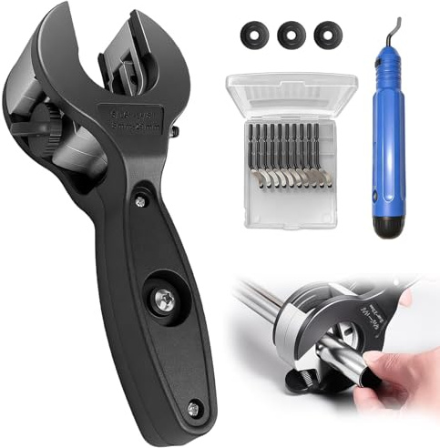 Tagliatubi a Cricchetto 8-29mm, per Tubi PVC, Rame, Multistrato, con 3 Lame di Ricambio & Svasatore, Kit Professionale