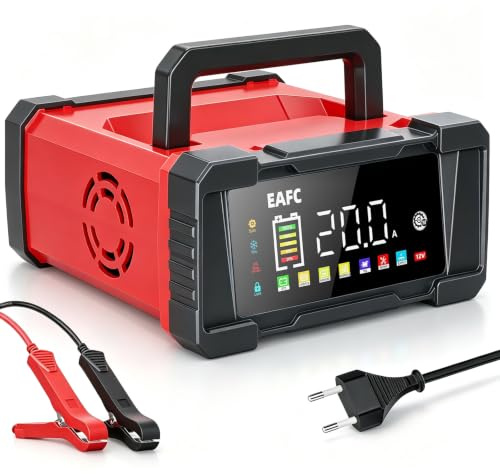 20A Portátil Cargador Baterias Coche, 12V/24V Cargador de Batería de Coche, Carga En 9 Etapas, Modo De Reparación, Cargador Bateria Coche para STD, AGM, EFB, Gel, SLA, LiFePO4, Moto