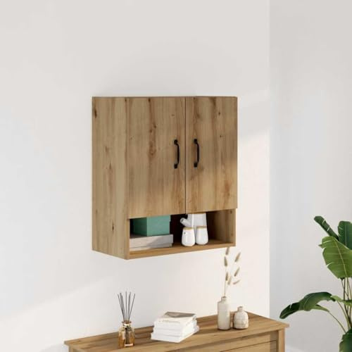 mtlskopl Wandboard Artisan-Eiche 60x31x70 cm aus Holzwerkstoff mit 2 Türen offenen Fächern Moderner Wandschrank platzsparend für Büro Homeoffice Balkon Flur und Wohnzimmer