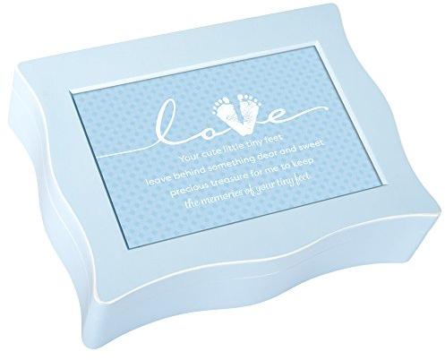 Love Erinnerungen Ihres Tiny Feet Pastell Blau gewellt Jewelry Musik Box spielt Lied Brahms Wiegenlied