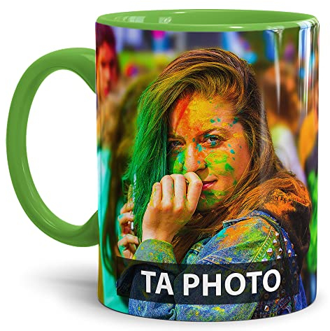 Tasse à Personnaliser Avec Votre Photo - Impression XXL, Motif, Publicitaire, Logo d'Entreprise - Intérieur et Anse Vert Clair
