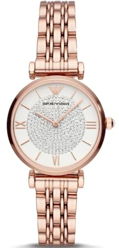 Emporio Armani Uhr für Damen , Zweizeiger Uhrwerk, 32mm Rose Gold Edelstahlgehäuse mit einem Edelstahlarmband, AR11244