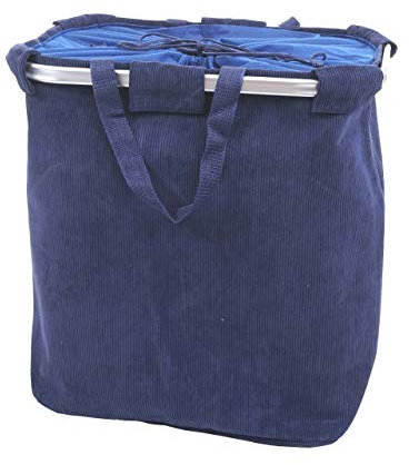 Wäschesammler HWC-C34, Laundry Wäschekorb Wäschebehälter mit Kordelzug, 2 Fächer Henkel 54x52x32cm 89l - cord blau