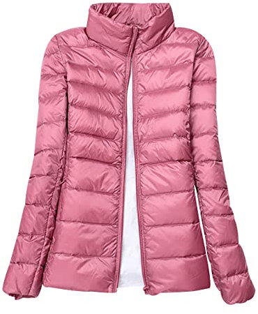 Doudoune Légère Femme Veste Doudoune Legere Fine Ultralight Femme Grande Taille Veste Matelassée Puffer Jacket Blouson Doudoune Duvet Plume Cintrée Oversize Femme Doudounes de Randonnée Femme Rose M