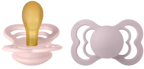 BIBS Supreme Schnuller 2er-Pack, BPA-frei, Symmetrischer Nippel. Naturkautschuk/Latex, Hergestellt in Dänemark. 6-18 Monate (2er Pack), Blossom/Dusky Lilac