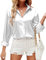 HANERDUN Damen Bluse Langarmshirt V-Ausschnitt Hemd Die Seide Elegant Lässige Oberteile Knopfleiste Arbeit Einfarbig Hemdbluse(White_L)