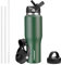 HYDROWION Water Bottle Insulated,32oz Water Bottles Straw Lid, Spout Lid and Flex Cap, Tumbler Flask (Cold for 48 Hrs, Hot for 24 Hrs), Leakproof Travel Thermo Mug, Fit Any Car Cupholder, Olive
