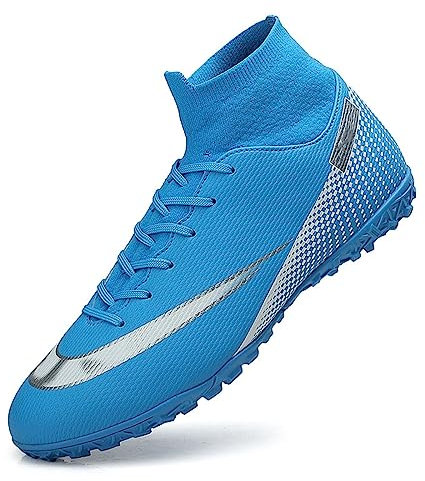 Agnueuty Football Boots Men Women,Light-Weight Football Shoes Kids,Boys Girls Football Trainers,Blue,4UK