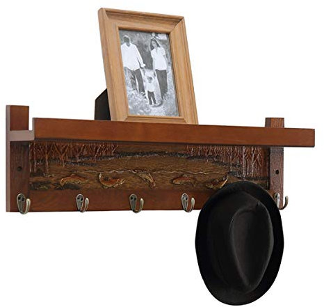 MaGiLL Garderoben-Wandhalterung, Wandgarderobe mit Regal, Kleiderhaken-Aufhänger, Garderobenhaken, Kleiderbügel-Wandhalterung zum Aufhängen von Jackenmänteln/Walnuss/
