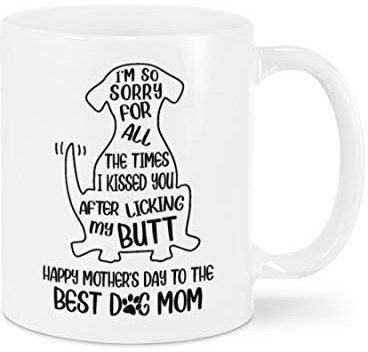 VTmaio Tasse intéressante avec inscription « Best Dog Mom I Kissed You » - Cadeau pour maman, Thanksgiving, Nouvel An, anniversaire, Noël, fête des mères, Saint-Valentin - 325 ml