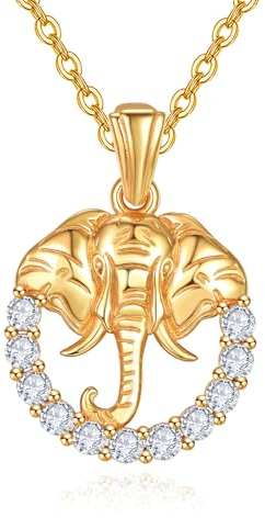 KINGWYTE Elephant Necklace 925 Sterling Silver Gold Necklaces for Women Elephant Christmas Necklace Gold Jewellery Elephant Gifts for Women