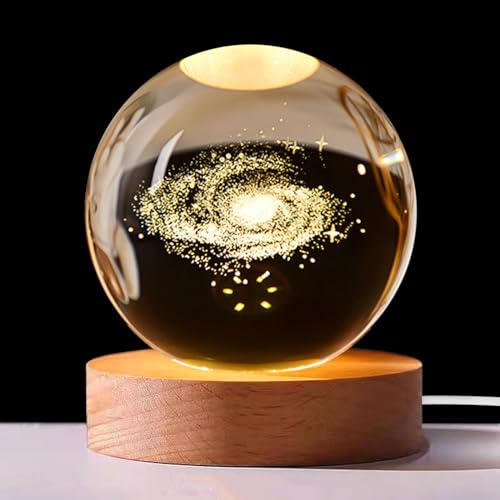Vegena Bola de cristal 3D luz nocturna, bola de cristal de la Vía Láctea, bola de cristal 3D galaxia con USB, bola de cristal, luz nocturna creativa, escena nocturna, astronomía, lámpara LED con base