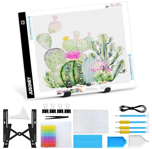 JUSONEY Table Lumineuse A4 pour Diamond Painting - Accessoires Dimmable Light Pad pour Dessin, Esquisse, Animation - Set pour Enfants et Adultes