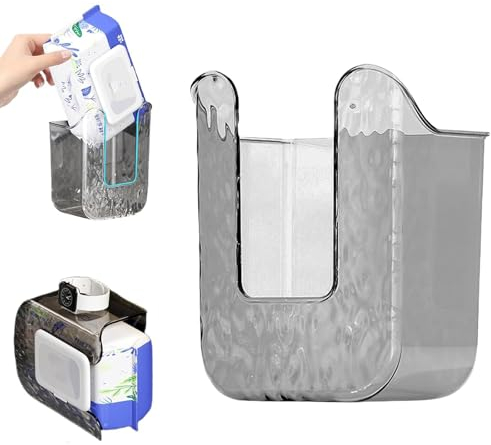 Kitchen Wipes Wall Mounted Holder - Punch-Free Dispenser for Paper, Face, Wet and Kitchen Wipes (Grey)