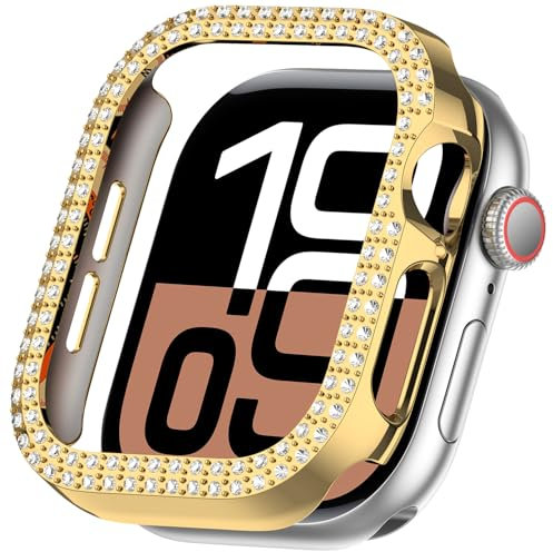 Miimall Hülle Kompatibel mit Apple Watch 11(2025)/10 46mm Schutzhülle, Glitzer Hart PC Bumper Case Rundum-Schutz Aushöhlen Gehäuse für Apple Watch 11/10 Schutz 46mm, Galvanisiertes Gold