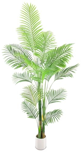 Golden Cane Palm Artificial Tree - Large Tropical Palm UV Resistant - Fake Plant in Pot for Indoor Outdoor House Living Room Patio Office (1, 7ft)