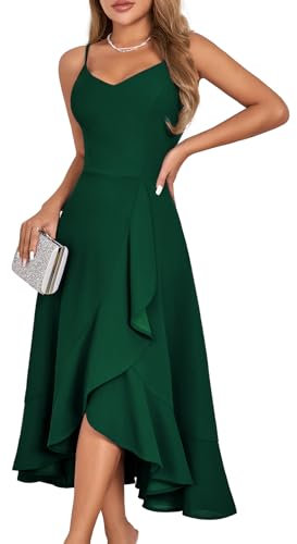 DRESSTELLS Robe de Cocktail Bretelles Haute fête Femme Mariage Longueur au Genou Ourlet à Volants d'été Vert foncé Robe Fourreau Boho fête élégante DarkGreen XL