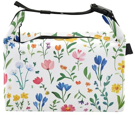 Florals Tulipani Delphinium Iris Bianco Ragazze Isolato Lunch Box Eco-friendly Signore Lunch Sack per Ospedale Medico Personale