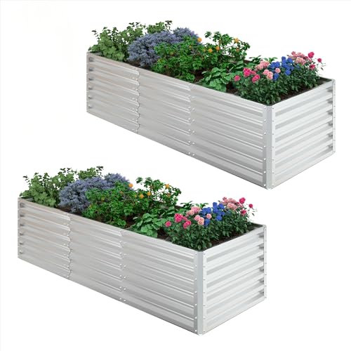 UDPATIO Hochbeet aus Metall,240x60x90 cm 2er-Set,Zink-Aluminium Freistehendes Hochbeete für Garten und Balkon, 1296 L Pflanzkasten für Garten, zum Anbau von Gemüse, Blumen und Obst, Silber