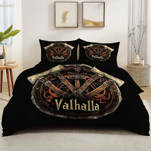 Bettbezug 2 Teilig Sets Schwarz Bettwäsche Set, 135 x 200 cm Mit Reißverschluss mit 2er Kissenbezüge, Einfache Rune Schild Wendbar Mikrofaser komfortabel Bettbezug