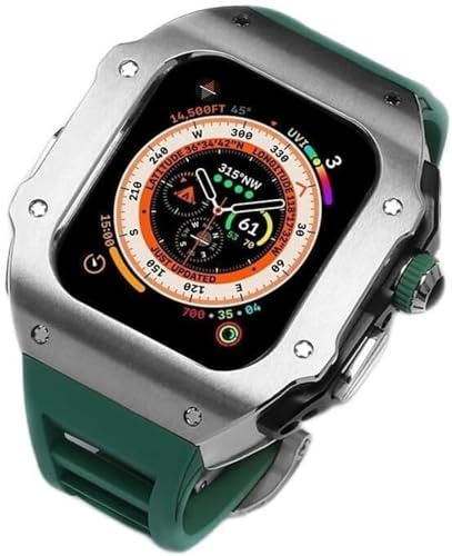 LMRJHAZM 44mm 45 mm 49 mm Luxus Edelstahl Uhr Watch Hülle Fluor Gummi -Uhrengurt ， für die Serie 8 7 6 Se 5 4 ， Metal Beeten Sport Band Mod Kit Ersatz Accessorie