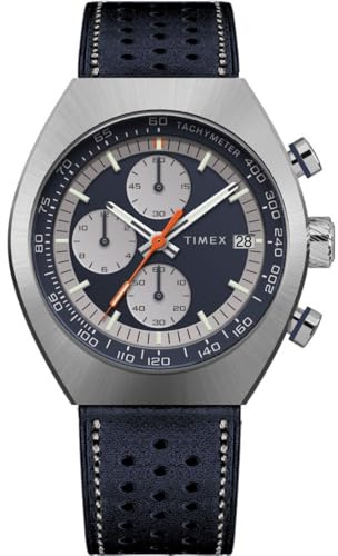 Timex Men's Legacy 42 mm Quartz Watch - Blue Leather Strap with Blue Dial and Stainless Steel Case TW2W93500