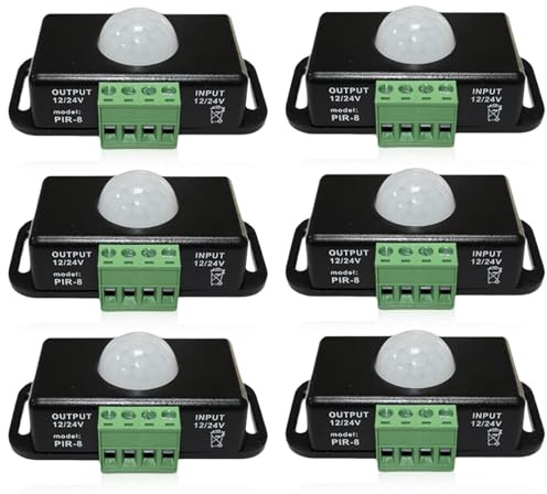 6 Stück LED Bewegungsmelder, DC 12V 24V Schwarz Bewegungssensor, mini Koerper Infrarot Bewegung PIR Sensor, Schalter Automatik drahtloser IR Bewegungsm für LED Streifen Leuchtmittel