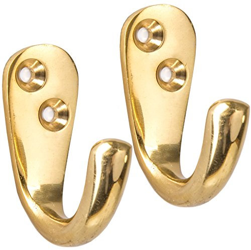 2X Strong Solid Brass Hooks - 50mm Wall Hangers