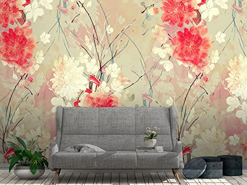Fototapete mit Blumenmuster, abstrakt, rot, Fototapete für Wände, Wandbild, dekoratives Vinyl, verschiedene Maße, 350 x 250 cm, Dekoration für Esszimmer, Wohnzimmer, Schlafzimmer usw.