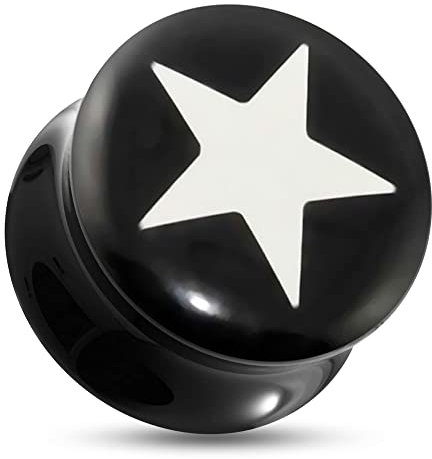 Monster Piercing 00-Gauge - 10MM Weiße Sterne Logo Schwarz Acryl Doppel Ausgestellte Gauge-Ohr-Stecker