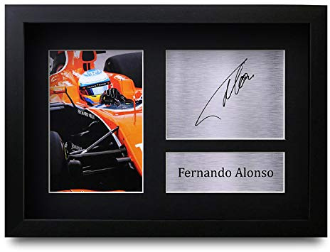 HWC Trading Fernando Alonso A4 Enmarcado Regalo De Visualización De Fotos De Impresión De Imagen Impresa Autógrafo Firmado Por Fórmula F1 Uno Ventiladores