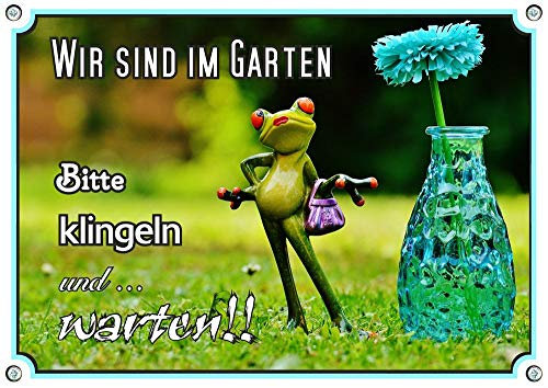 Petsigns Fun Schild - Gartenschild mit Frosch und Vase - Wir sind im Garten, DIN A5