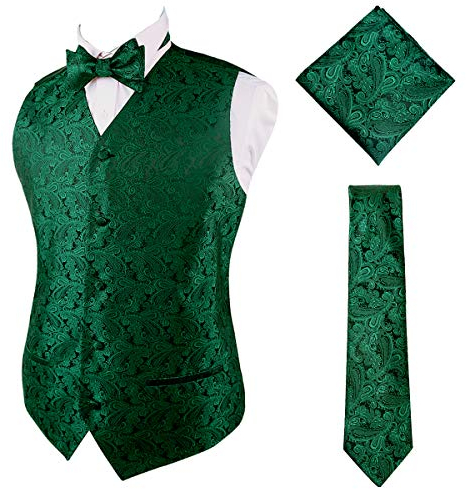 Alizeal Herren Classic 4pc Paisley Jacquard Weste Anzug Weste Set, Dunkelgrün-M