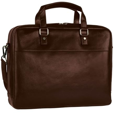 Leonhard Heyden Roma Zipped Briefcase 2 Compartments Brown