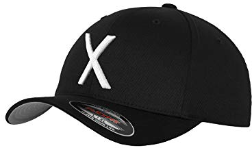 GIDUTEX Flexfit Original Schwarze Basecap Baseball Cap Wooly Combed Mütze inkl. Initial Buchstaben in 3D Stick weiß (L/XL, X)