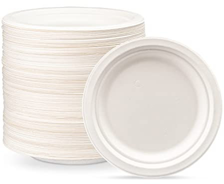 Comfy Package [125 pezzi - 18 cm] Piatti monouso 100% compostabili in canna da zucchero - ecologici e resistenti