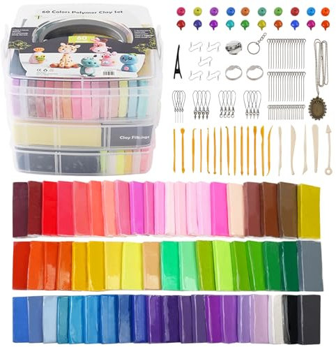 Tavolozza 60 Blocks Polymer Clay Set Oven Bake or Air-Dry Polymer DIY Clay Kit with Modeling Tools for Kids