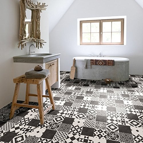 VINYL FLOORING UK Grey White Designer Effect Slip Resistant Vinyl Flooring Roll For Living Room Dining Room 2.8mm Thick Cushion Backed Waterproof Lino Flooring-2m(6' 7) X 1m(3'3)-2m²