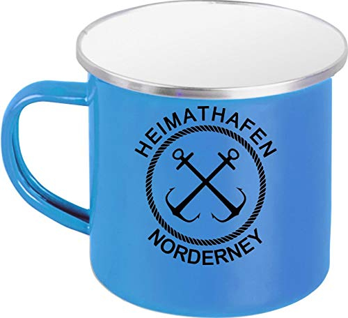ShirtInStyle Emaille Kaffeepott Tasse Heimathafen Norderney Anker, Kaffeetasse Becher Retro Camping, Farbe Blau