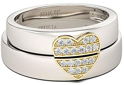 Jeulia Zweifarbig Herz Design Rundschliff Sterling Silber Partnerringe Trauringe Eheringe Set (Herren, 60 (19.1))