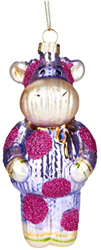 BRUBAKER Kuh im Strickanzug Pink - Handbemalte Weihnachtskugel aus Glas - Mundgeblasener Christbaumschmuck Figuren lustig Deko Anhänger Baumkugel - 13 cm