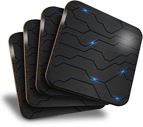Destination Vinyl ltd Great Coasters (Set of 4) Square - Futuristic Technology Gaming Style Drink Glossy Coasters/Tabletop Protection for Any Table Type #21568