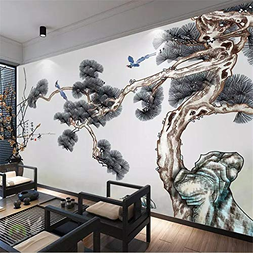 Benutzerdefinierte Tapete 3D Neue chinesische Tinte Landschaft Begrüßung Kiefer Chinesische Malerei TV Hintergrund Hintergrund,450cm(W) x 300cm(H)