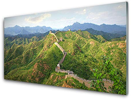 Tulup Glasbilder 100x50cm - Wandbild Druck auf Glas XXL Panorama-Bild Wandbilder aus Echt-Glas Sicherheitsglas Kunstdruck für Küche Wohnzimmer Chinesische Mauer Berge Landschaft