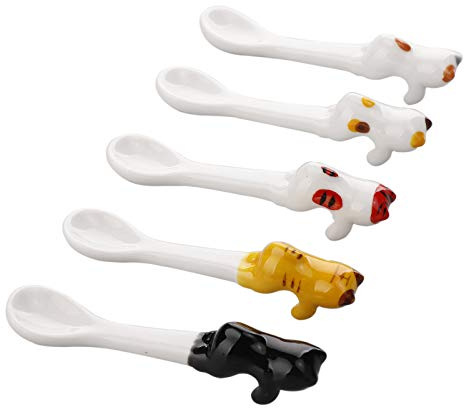 Mokylor 5 cucharas de café de porcelana de 4.3 pulgadas, aptas para lavavajillas, diseño rústico compacto para café, té, yogur, helado, aperitivos y postres