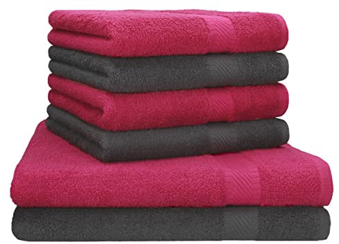 Betz 6er Handtuch Set Palermo 2 Stück Duschtücher 70x140 cm 4 Stück Handtücher 50x100 cm Liegetuch Saunatuch - anthrazit - Cranberry
