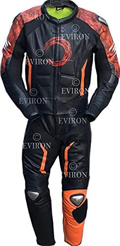Eviron Lederkombi für Motorradfahrer, Schwarz, Orange, Größe L