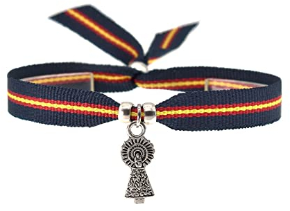 BDM Armband für Damen und Herren aus marineblauem Spanien-Stoff mit der Virgen del Pilar und der spanischen Flagge.