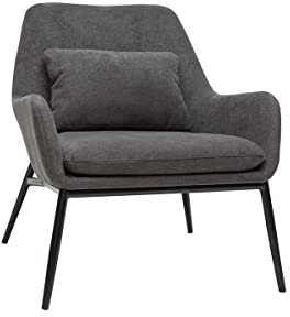 Miliboo Design-Sessel Stoff mit Samteffekt in Grau und schwarzem Metall Maxine